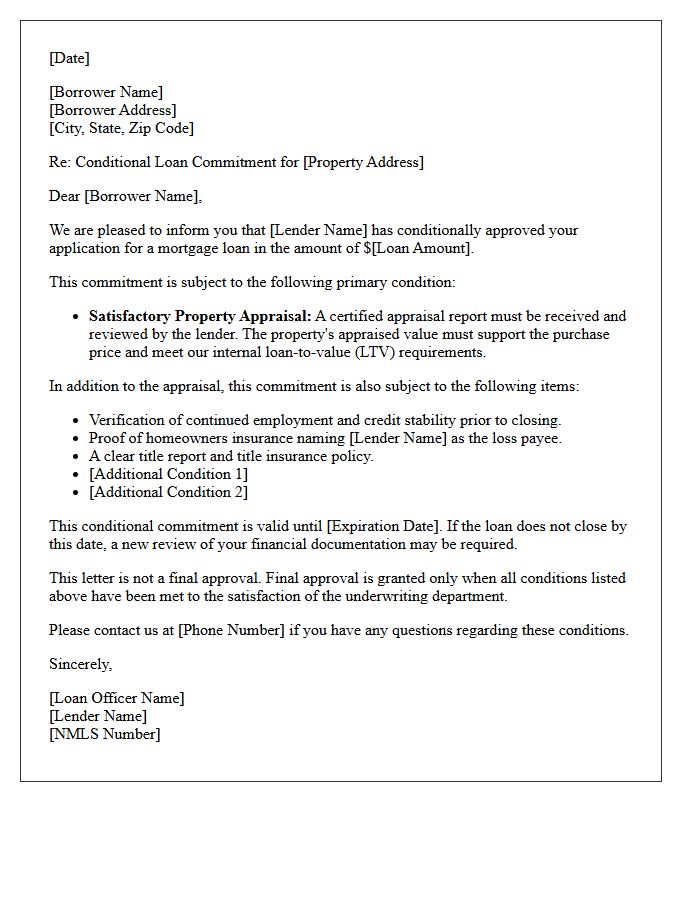 Conditional Loan Commitment Pending Satisfactory Property Appraisal Letter