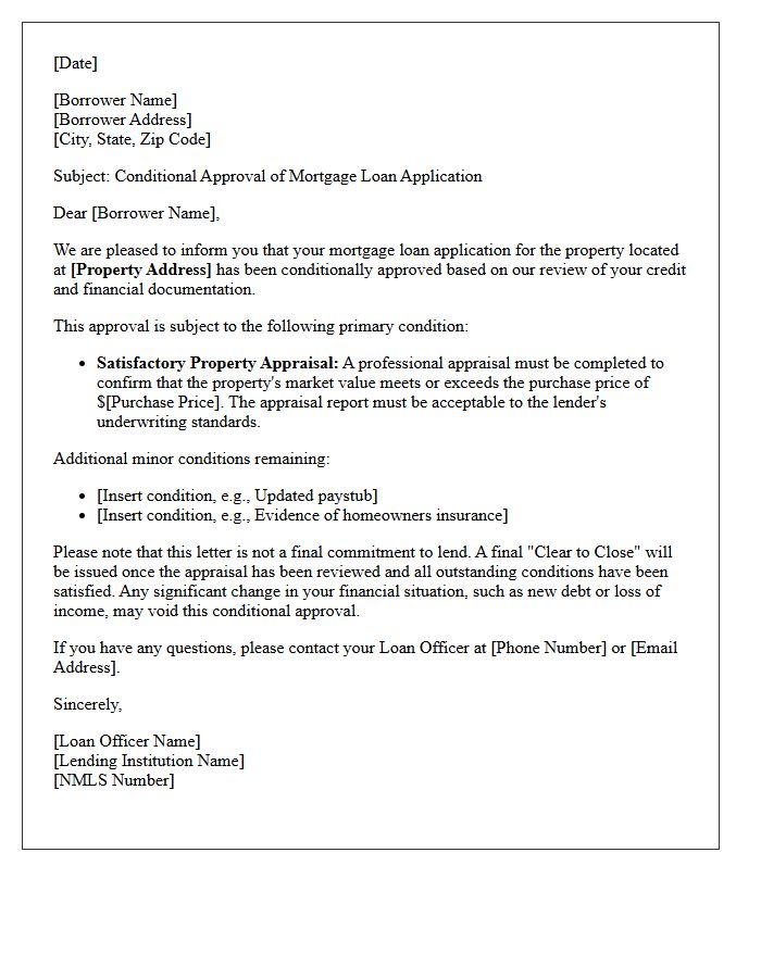 Conditional Mortgage Approval Pending Satisfactory Appraisal Letter
