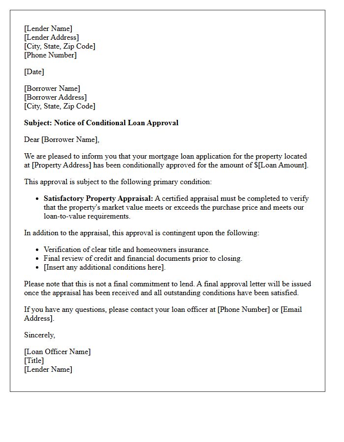 Notice of Conditional Loan Approval Subject to Appraisal Letter
