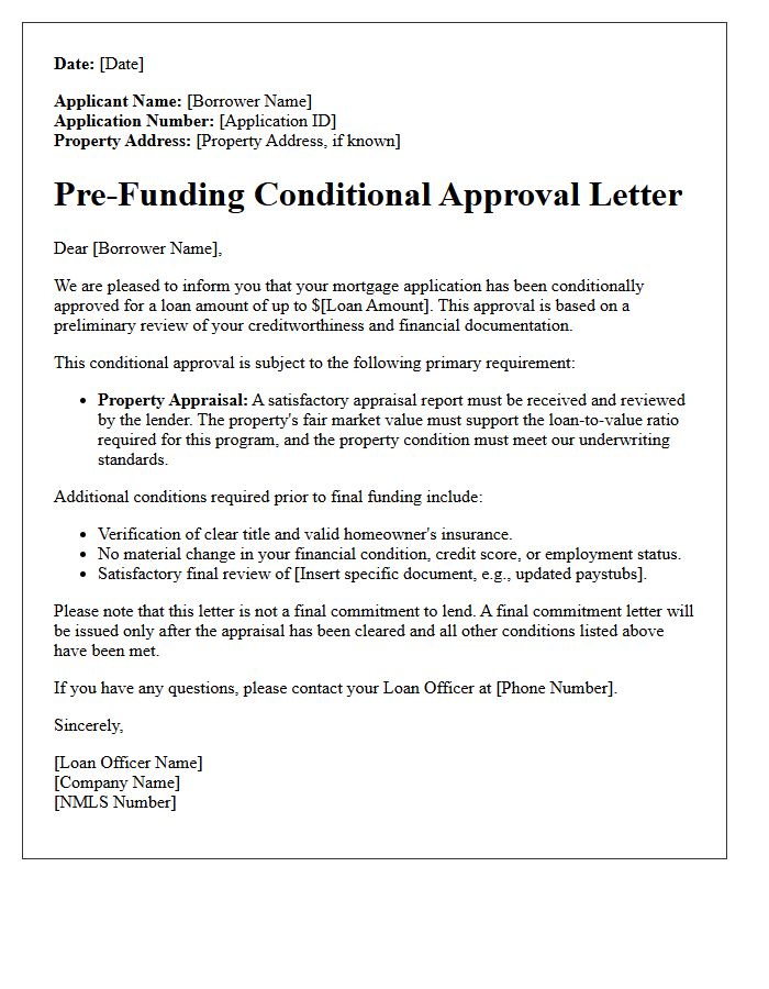 Pre-Funding Conditional Approval Subject to Property Appraisal Letter