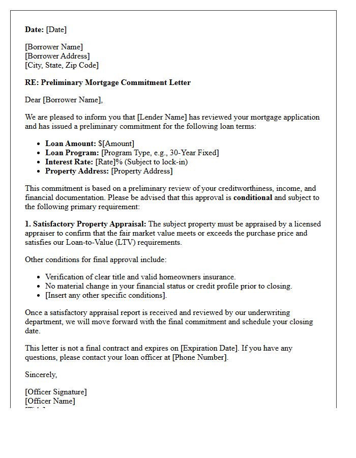 Preliminary Mortgage Commitment Pending Property Appraisal Letter
