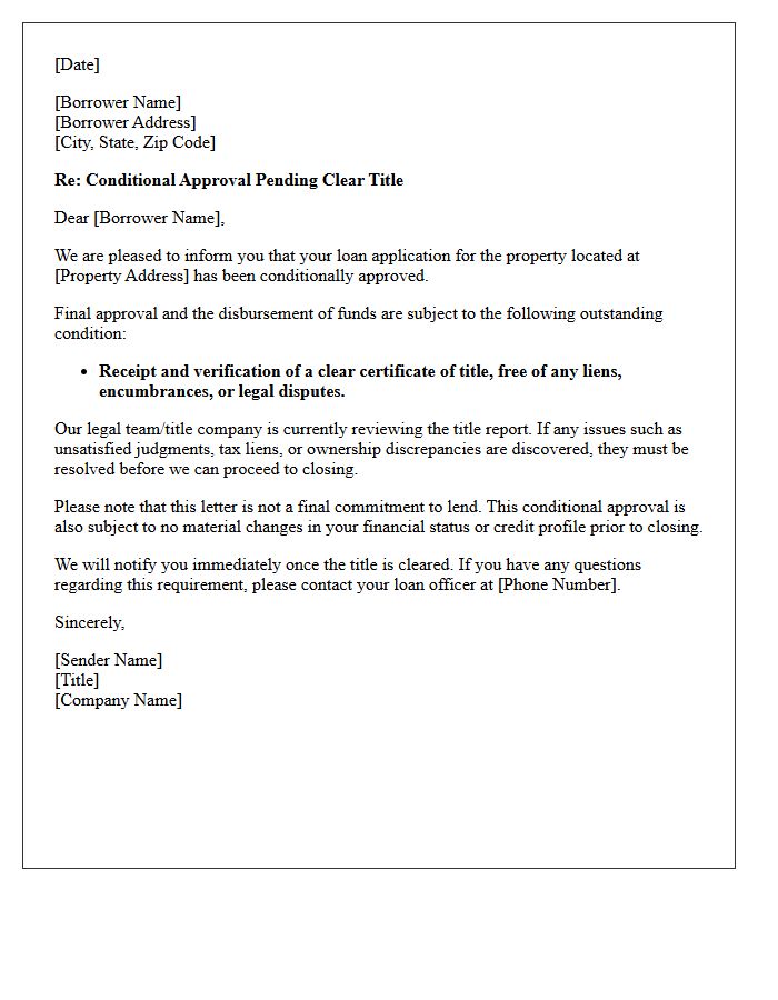 Conditional Approval Pending Clear Title Letter