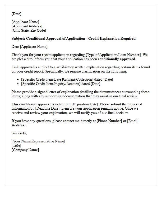 Conditional Approval Pending Credit Explanation Letter