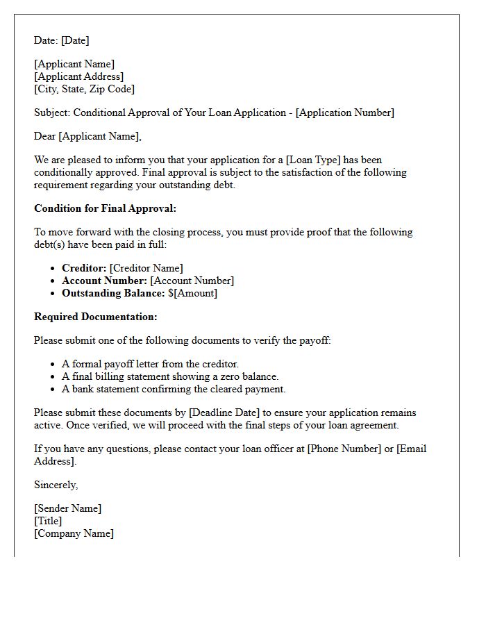Conditional Approval Pending Debt Payoff Letter