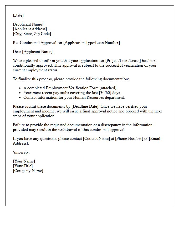 Conditional Approval Pending Employment Verification Letter