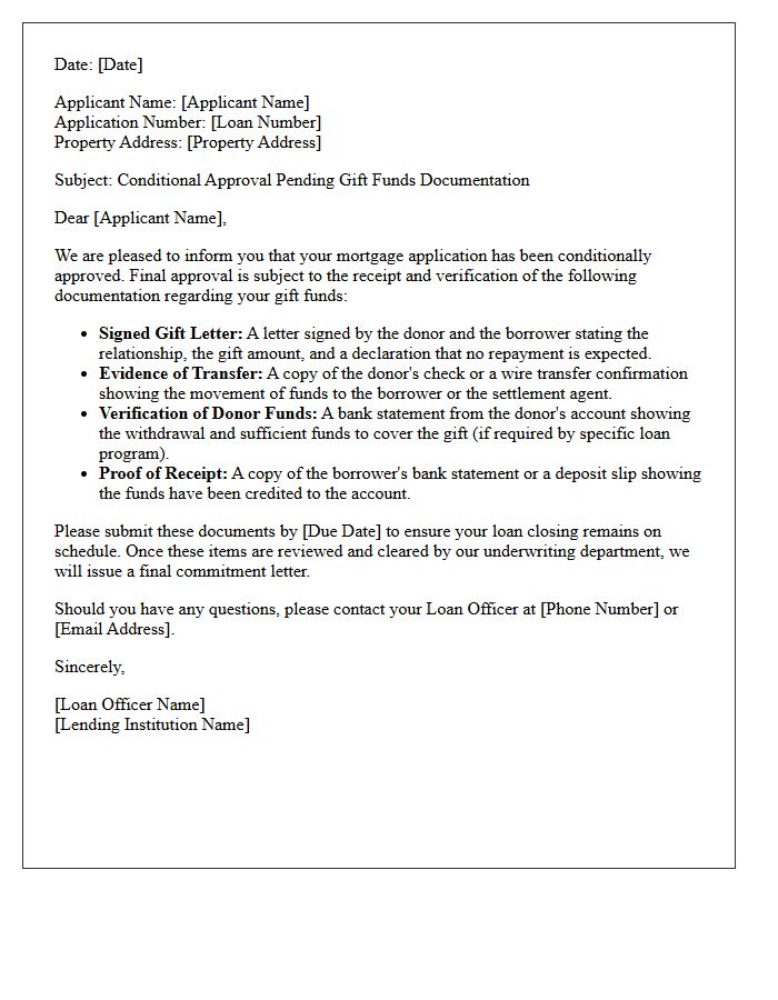 Conditional Approval Pending Gift Funds Documentation Letter
