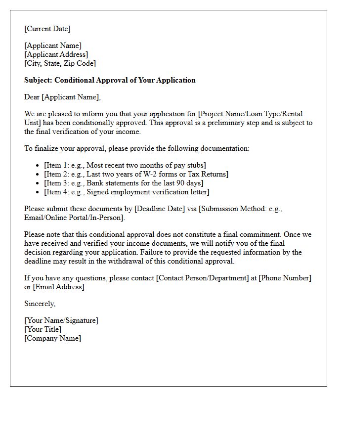Conditional Approval Pending Income Verification Letter