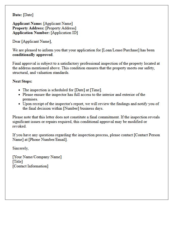 Conditional Approval Pending Property Inspection Letter