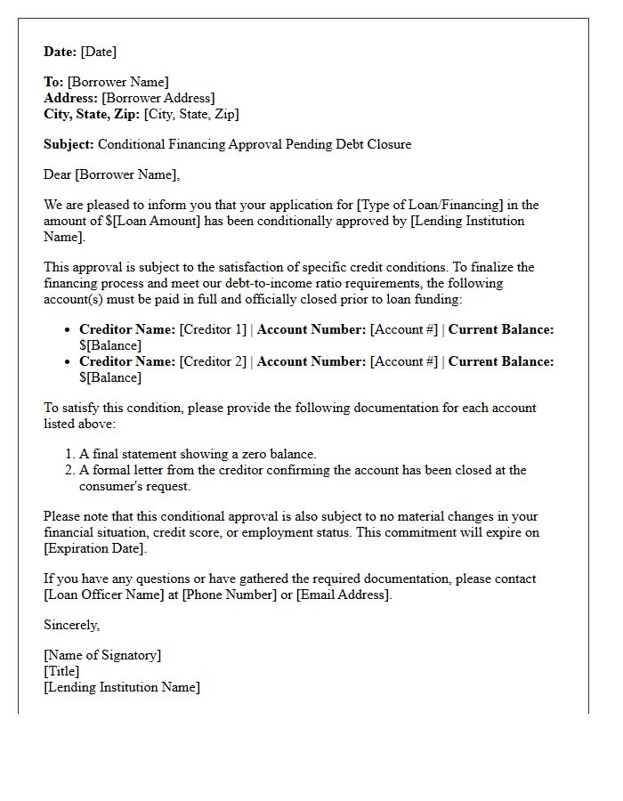 Conditional Financing Approval Pending Debt Closure Letter