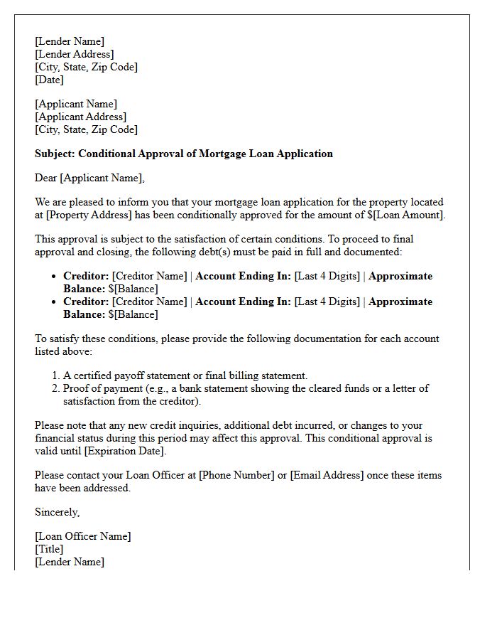 Conditional Mortgage Approval Pending Debt Payoff Letter