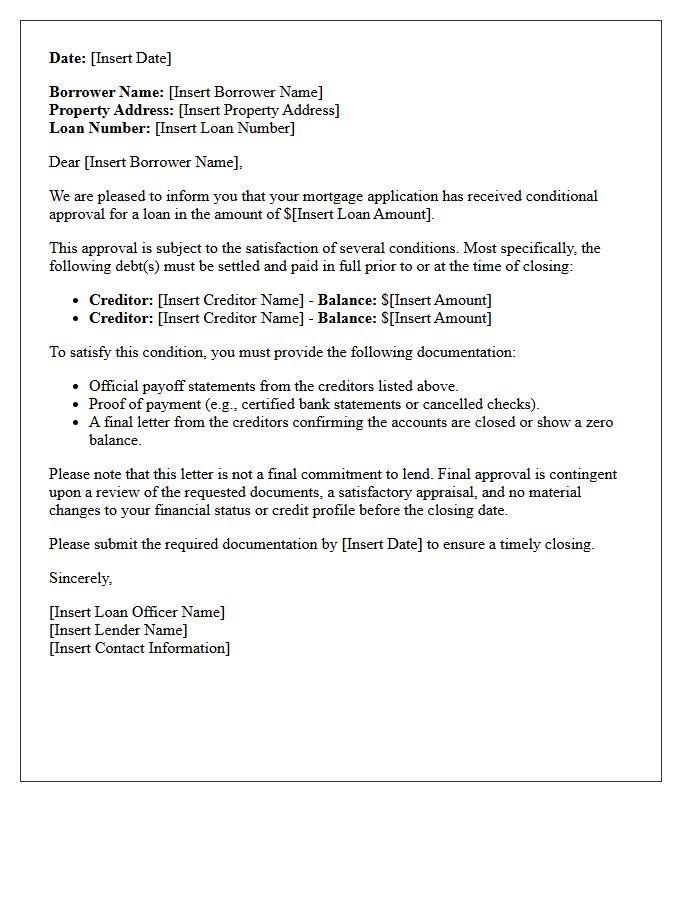 Mortgage Conditional Approval Subject to Debt Settlement Letter