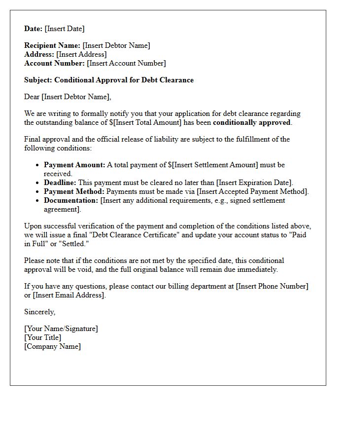 Pending Debt Clearance Conditional Approval Letter