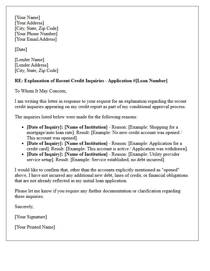 Conditional Approval Credit Inquiry Explanation Letter