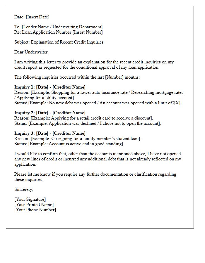 Credit Inquiry Letter of Explanation for Conditional Approval