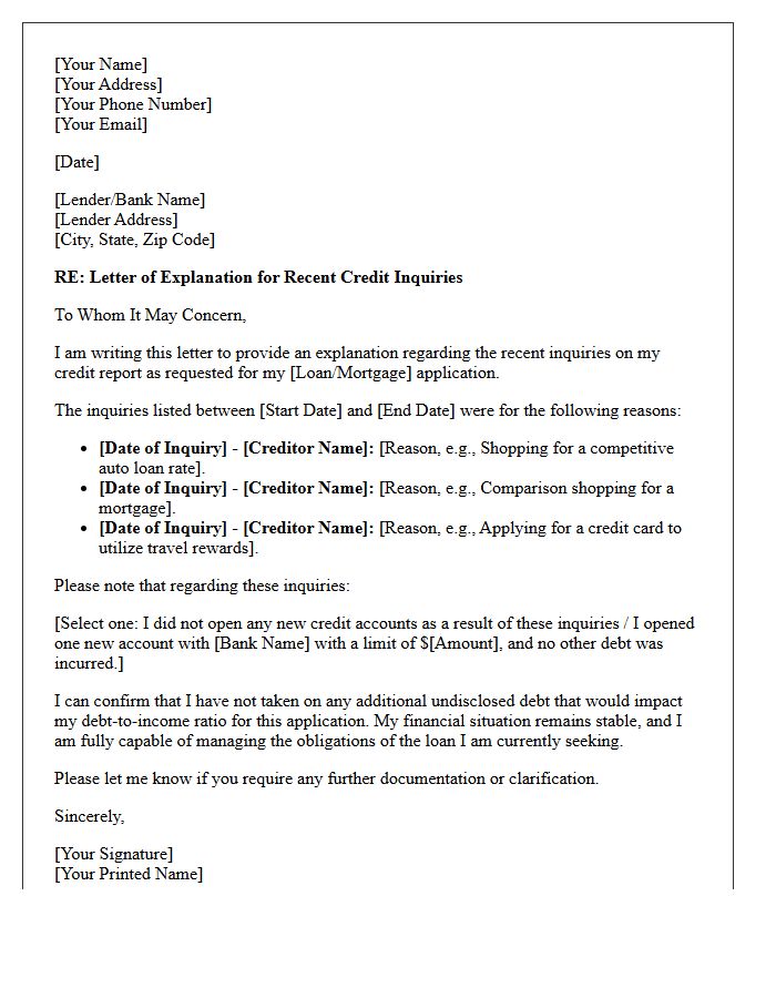 Letter of Explanation for Recent Credit Inquiries
