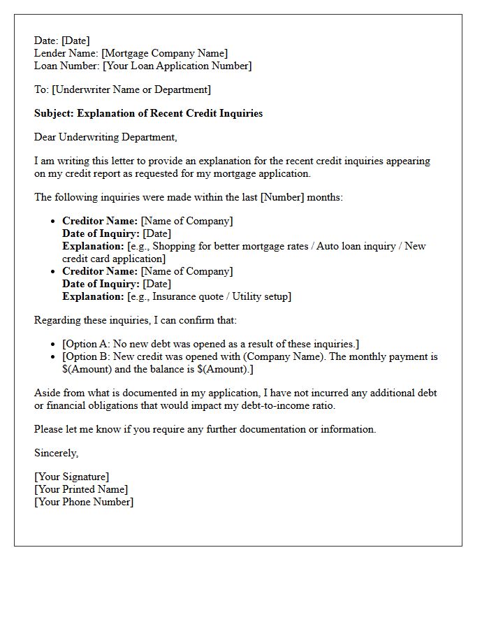 Letter to Explain Credit Inquiries for Mortgage Approval