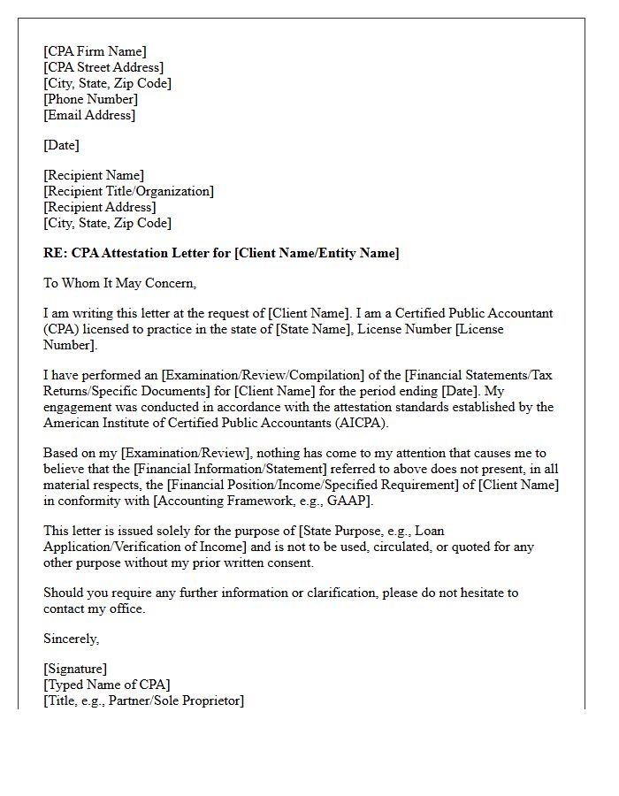 Certified Public Accountant Attestation Letter