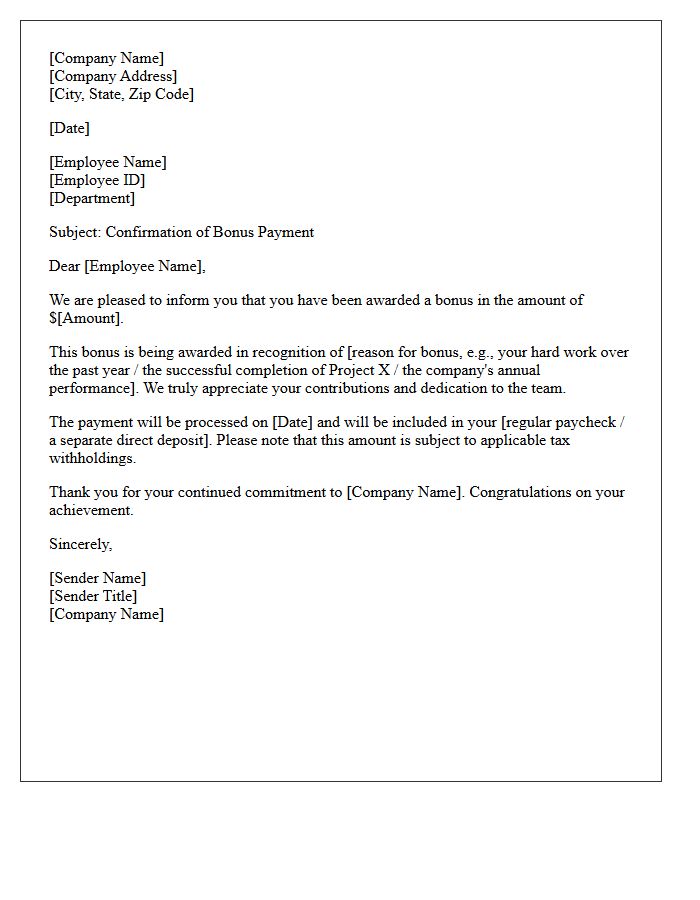 Employer Bonus Confirmation Letter