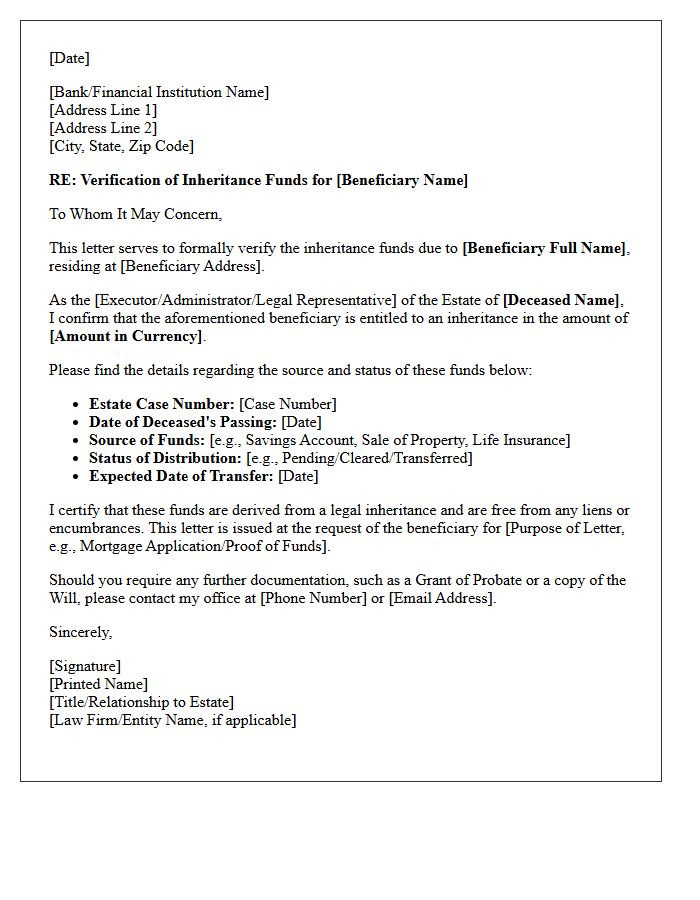 Inheritance Funds Verification Letter