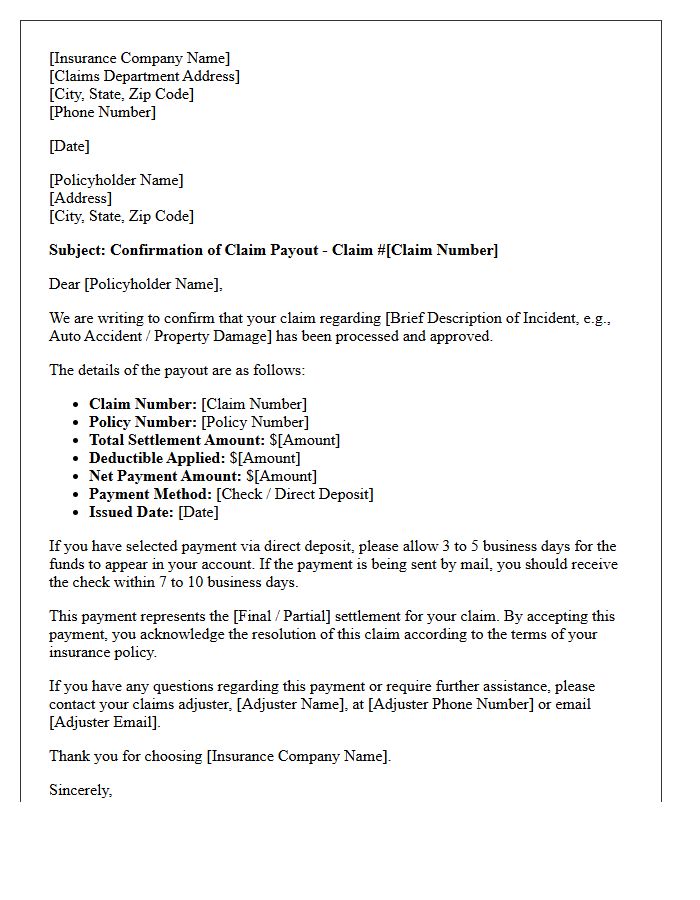 Insurance Payout Confirmation Letter