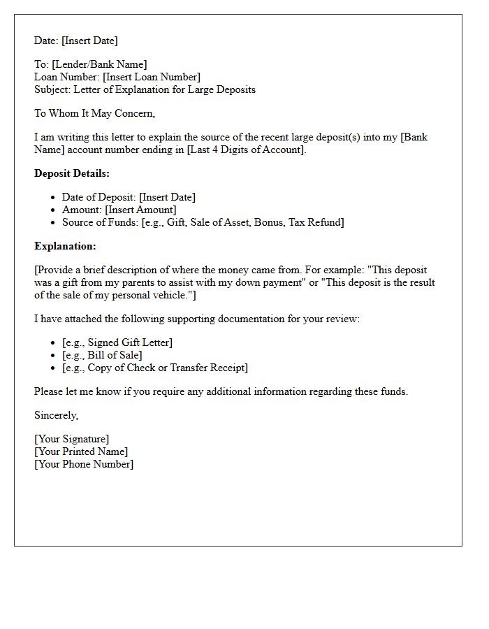 Letter of Explanation for Large Deposits
