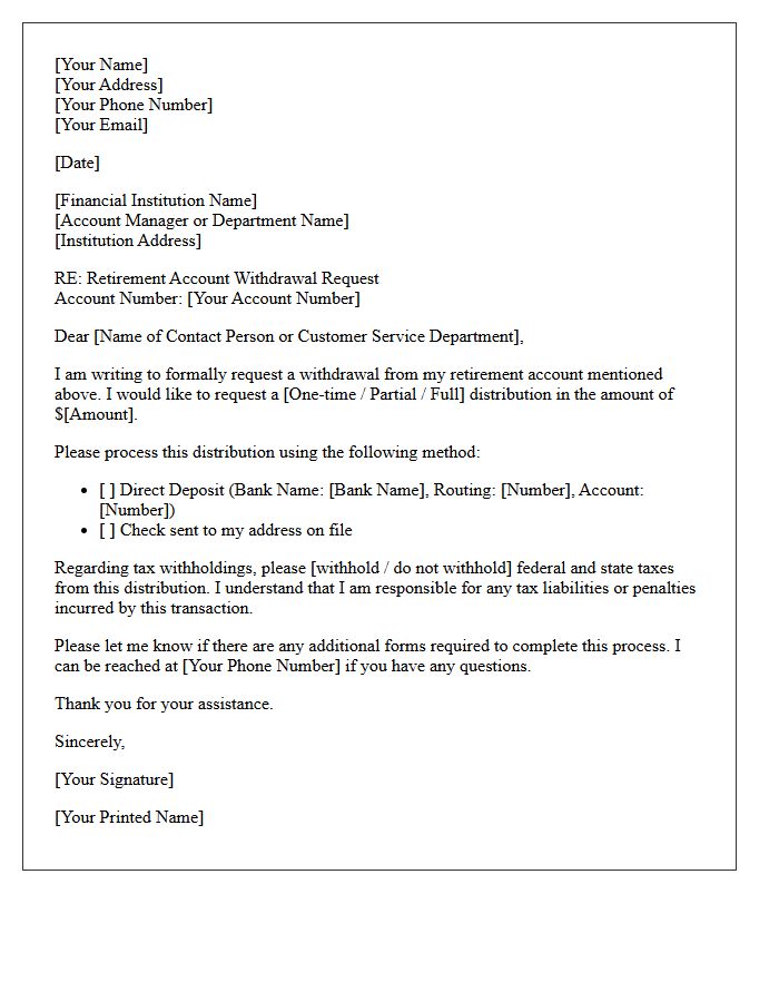 Retirement Account Withdrawal Letter