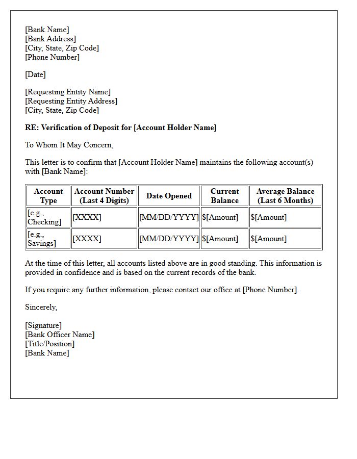 Verification of Deposit Letter