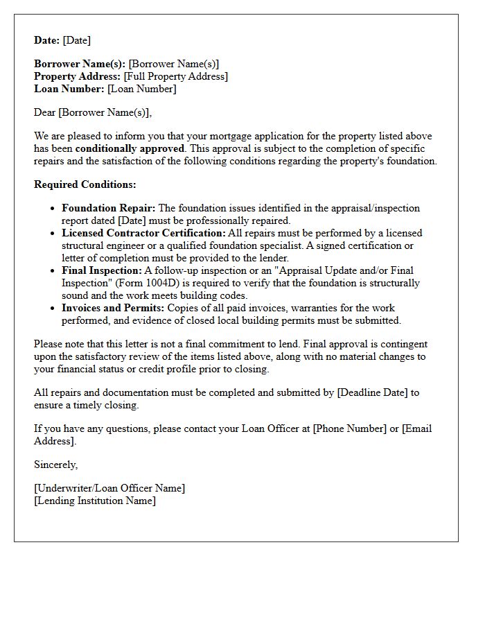 Conditional Mortgage Approval Pending Foundation Repair Letter