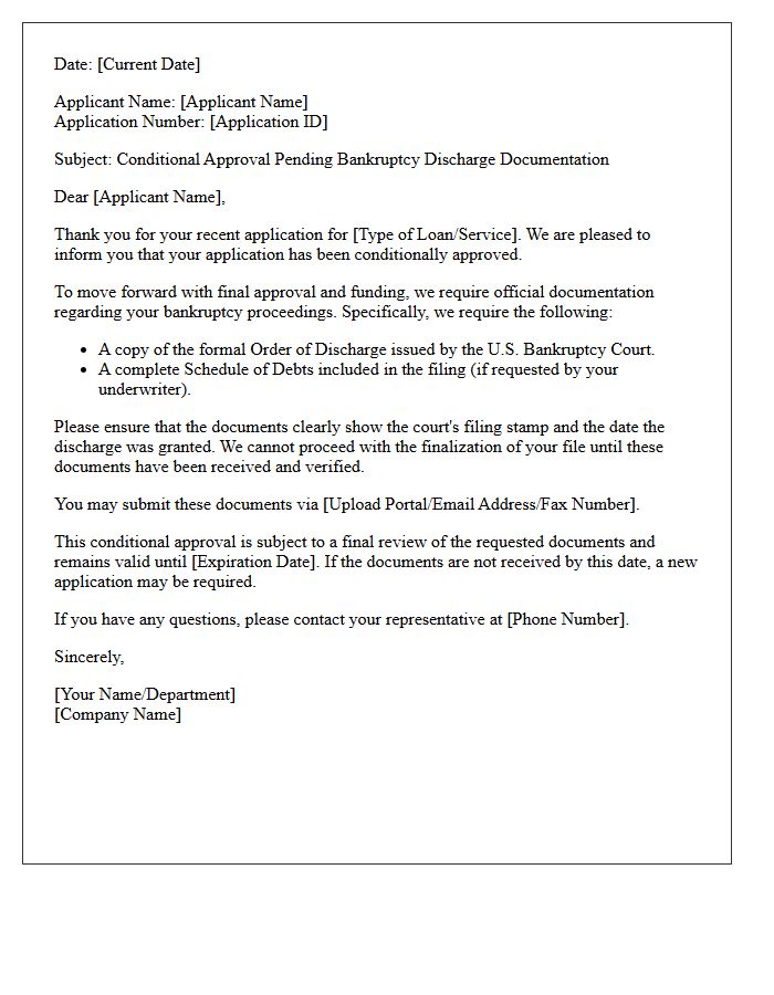 Conditional Approval Pending Bankruptcy Discharge Documentation Letter