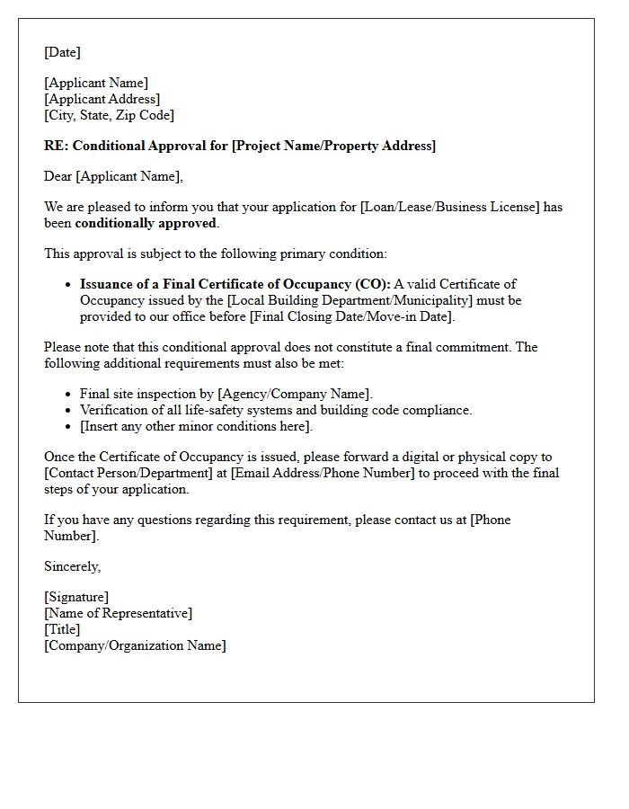 Conditional Approval Pending Certificate of Occupancy Issuance Letter