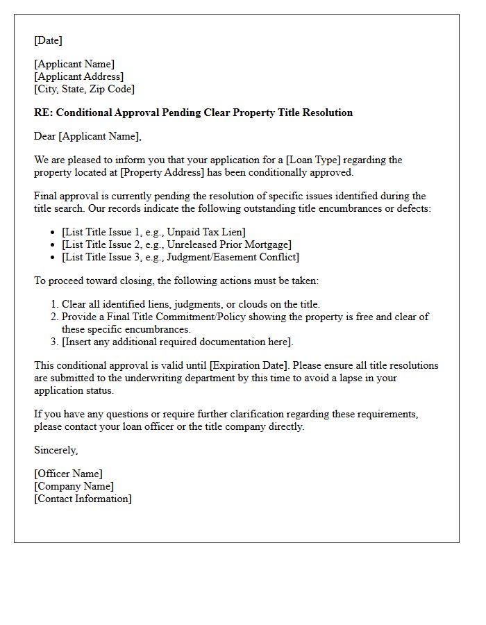 Conditional Approval Pending Clear Property Title Resolution Letter