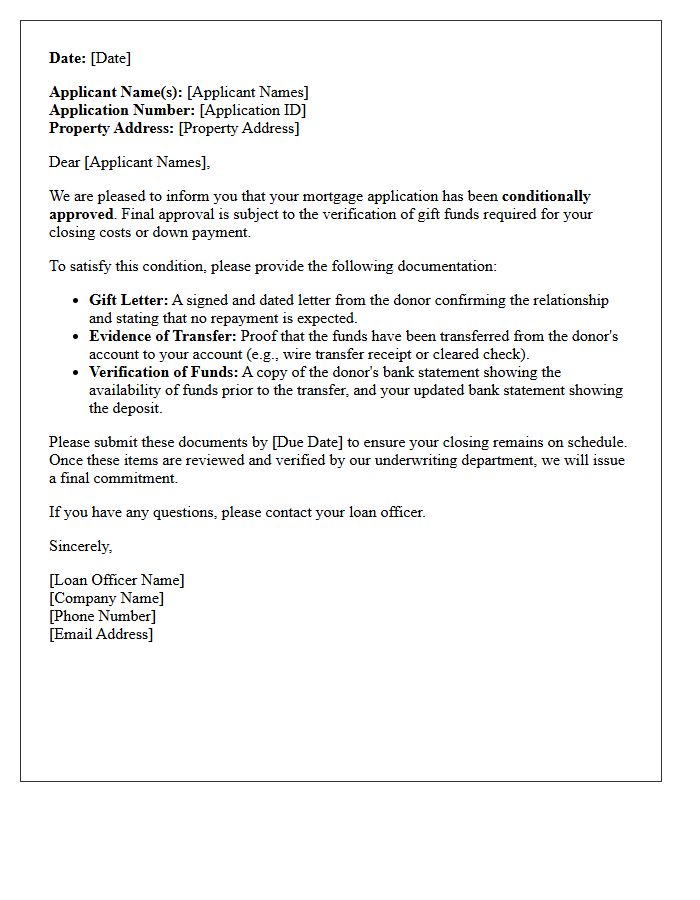 Conditional Approval Pending Gift Fund Transfer Verification Letter