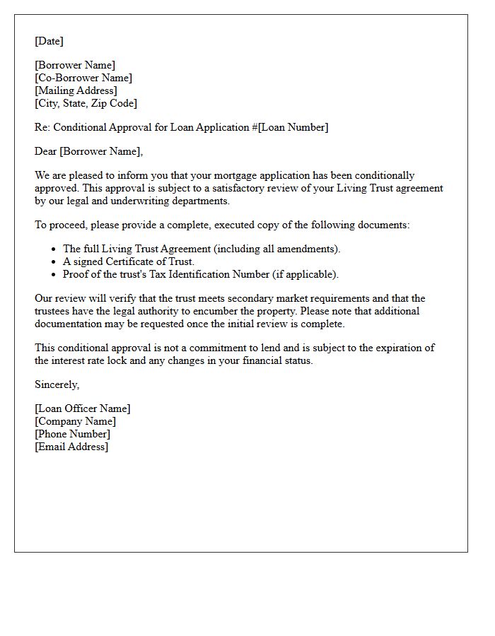 Conditional Approval Pending Living Trust Agreement Review Letter