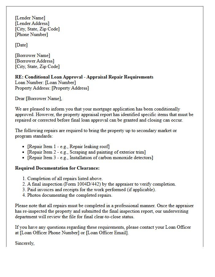 Conditional Approval Pending Property Appraisal Condition Repair Letter