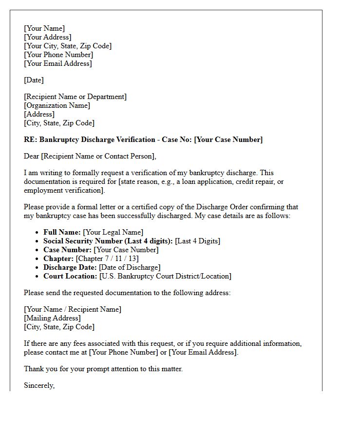 Bankruptcy Discharge Document Verification Request Letter