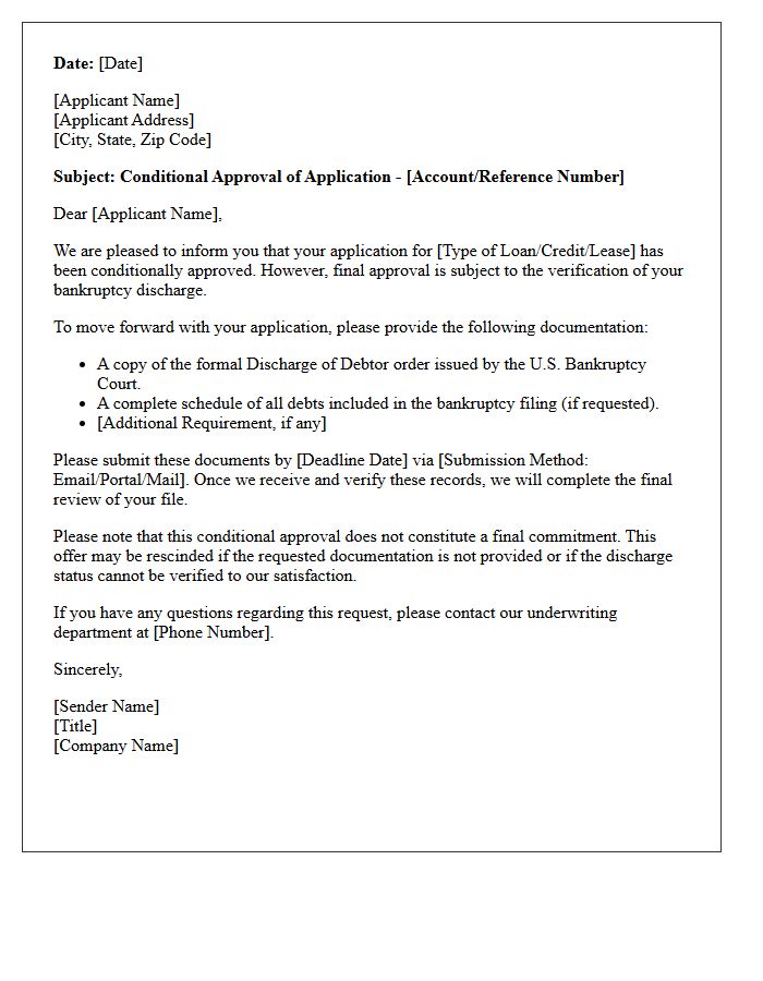 Conditional Approval Pending Bankruptcy Discharge Verification Letter