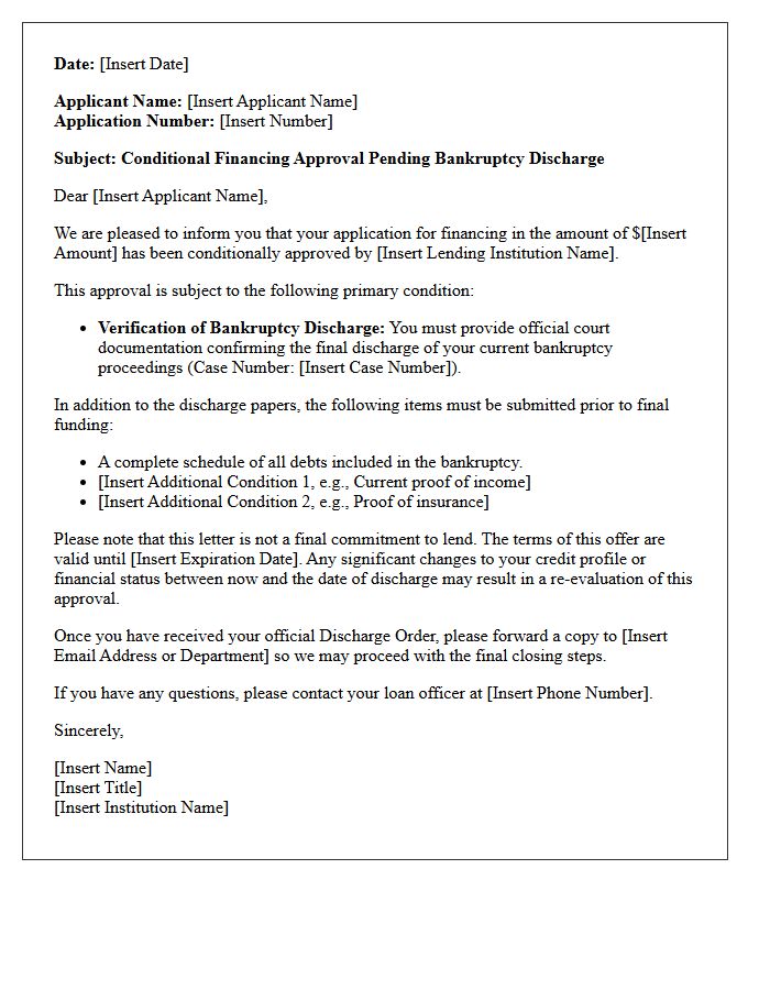 Conditional Financing Approval Pending Bankruptcy Discharge Letter