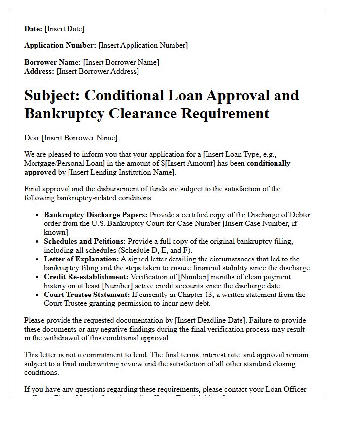 Conditional Loan Approval and Bankruptcy Clearance Letter