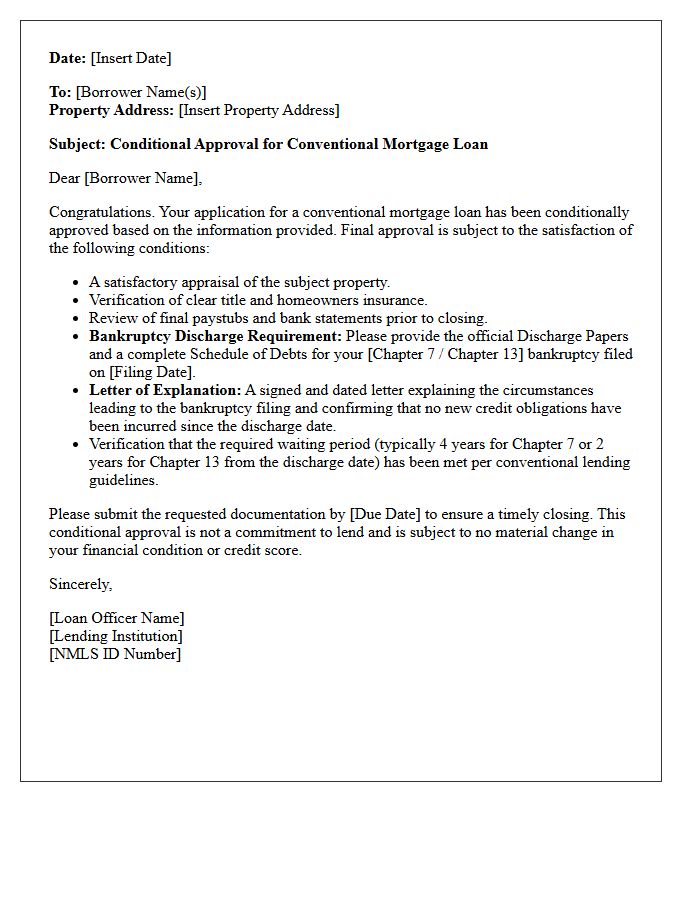 Conventional Mortgage Conditional Approval and Bankruptcy Discharge Letter