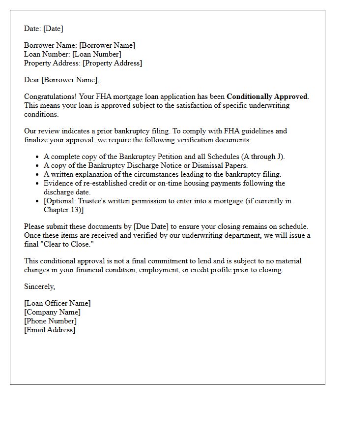 FHA Conditional Approval Pending Bankruptcy Verification Letter