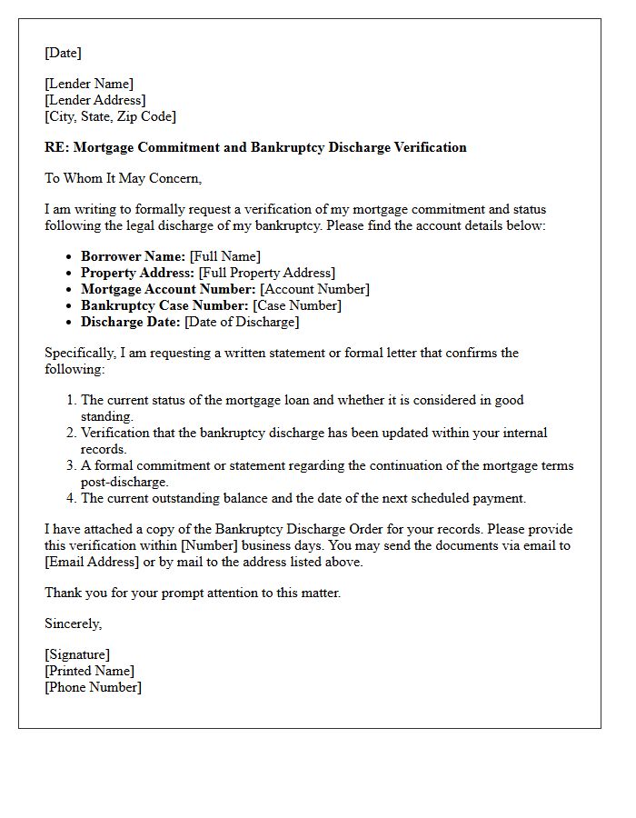 Mortgage Commitment and Bankruptcy Discharge Verification Letter