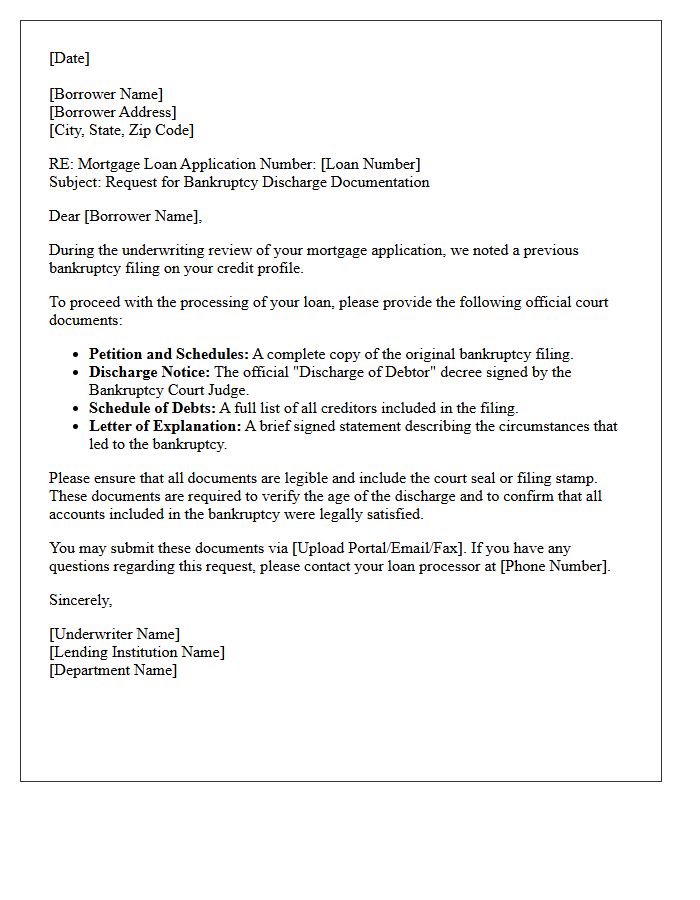 Mortgage Underwriting Bankruptcy Discharge Verification Letter