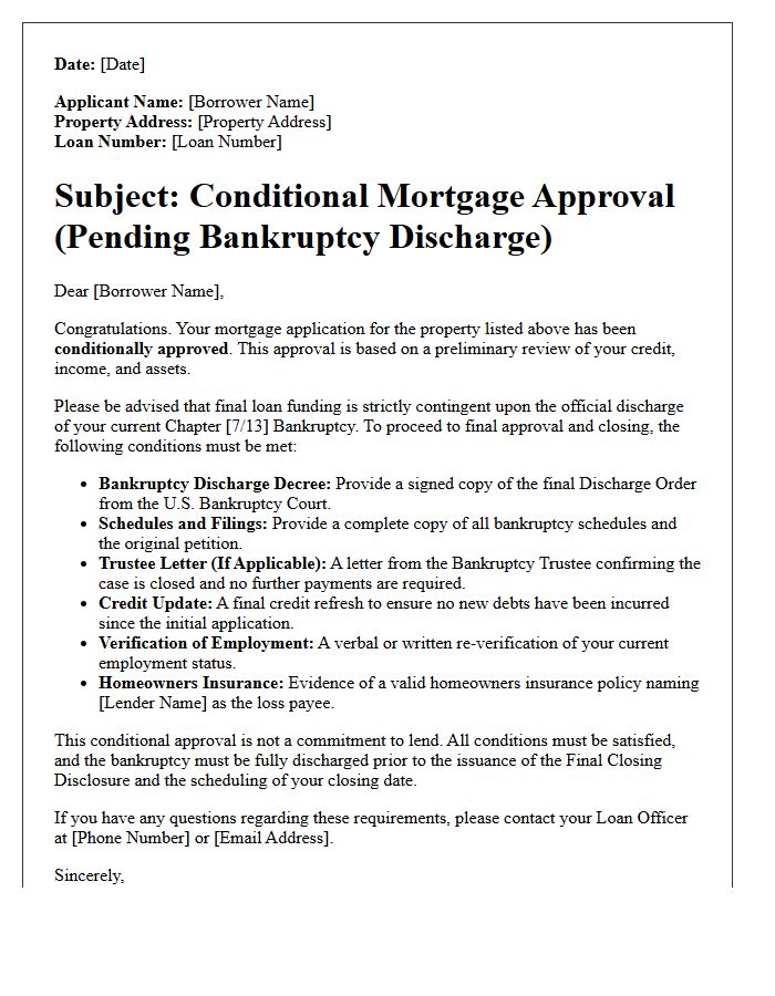 Pending Bankruptcy Discharge Conditional Mortgage Approval Letter