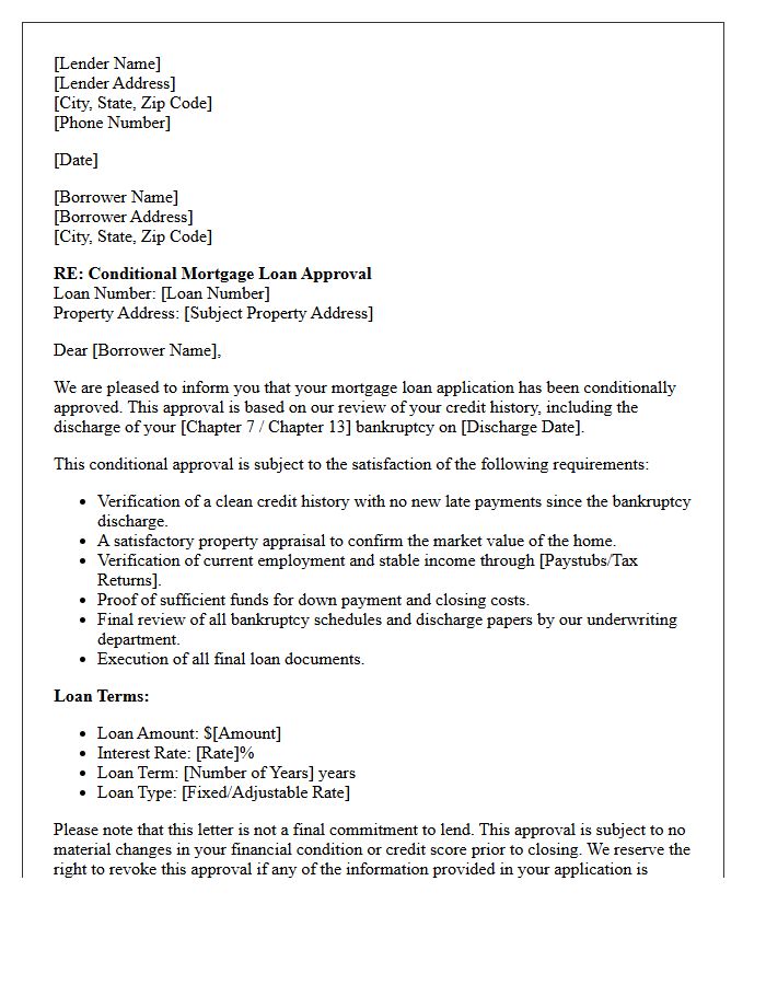 Post-Bankruptcy Conditional Mortgage Loan Approval Letter