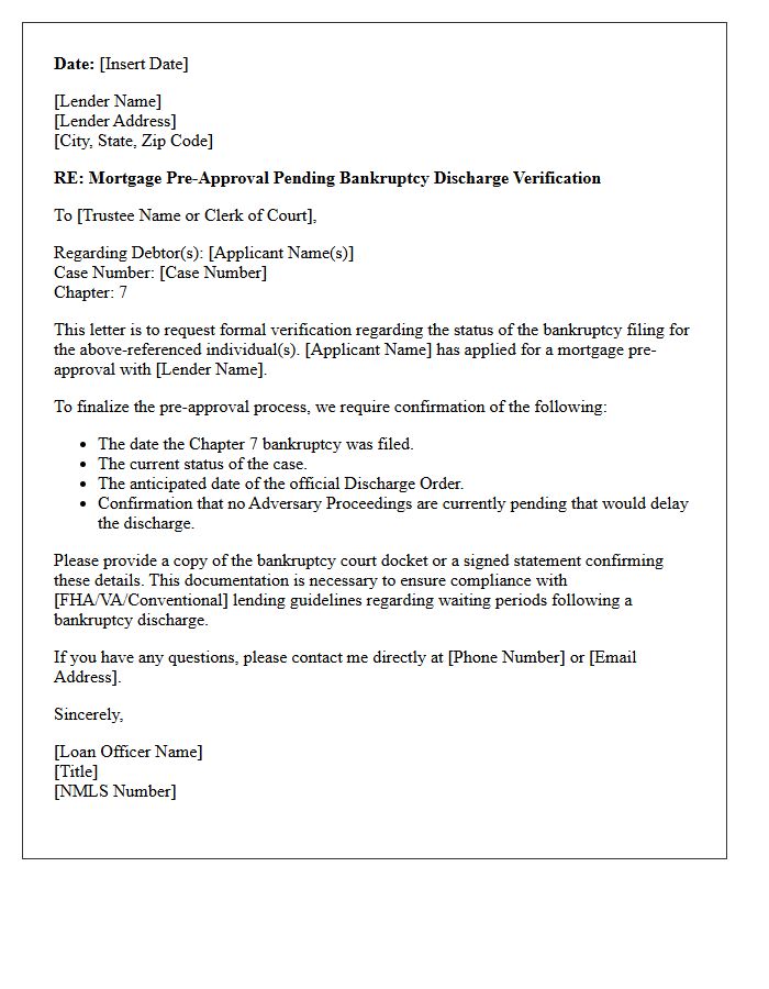 Pre-Approval Pending Chapter Seven Bankruptcy Discharge Verification Letter
