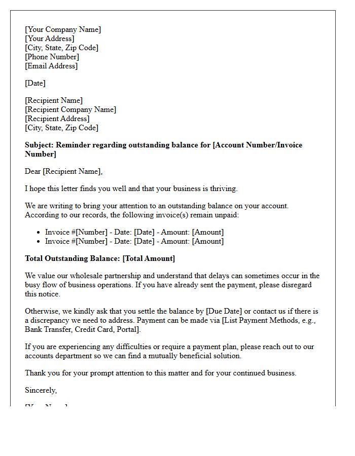 Amicable Notice Letter For Outstanding Wholesale Balance