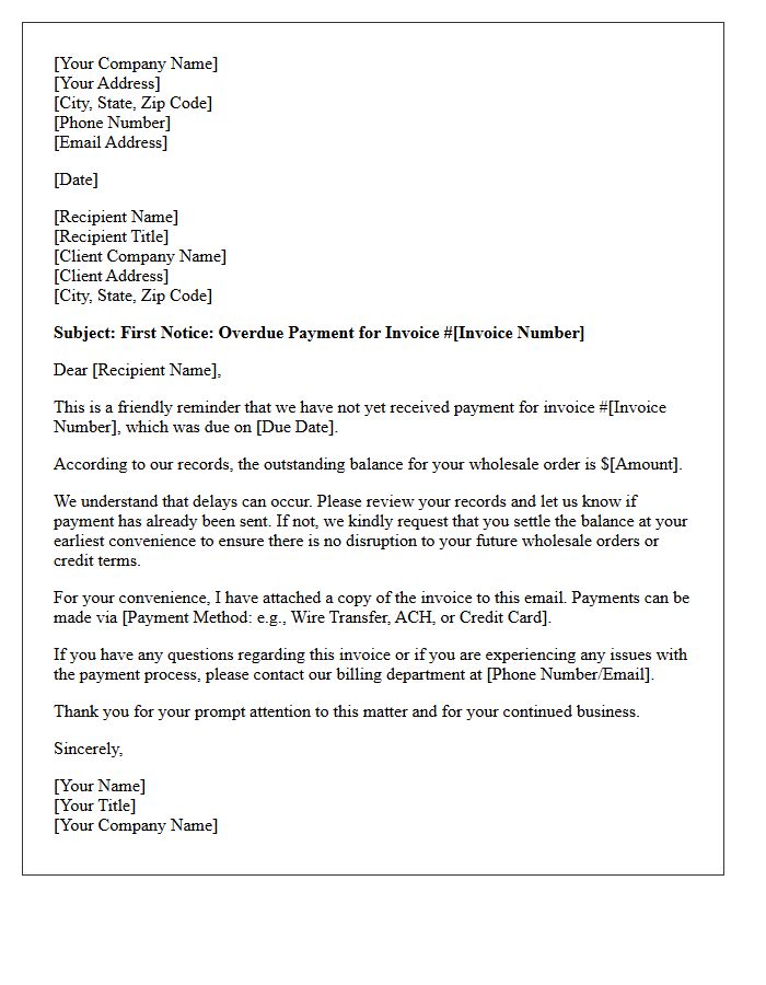 First Notice Letter Of Overdue Wholesale Payment