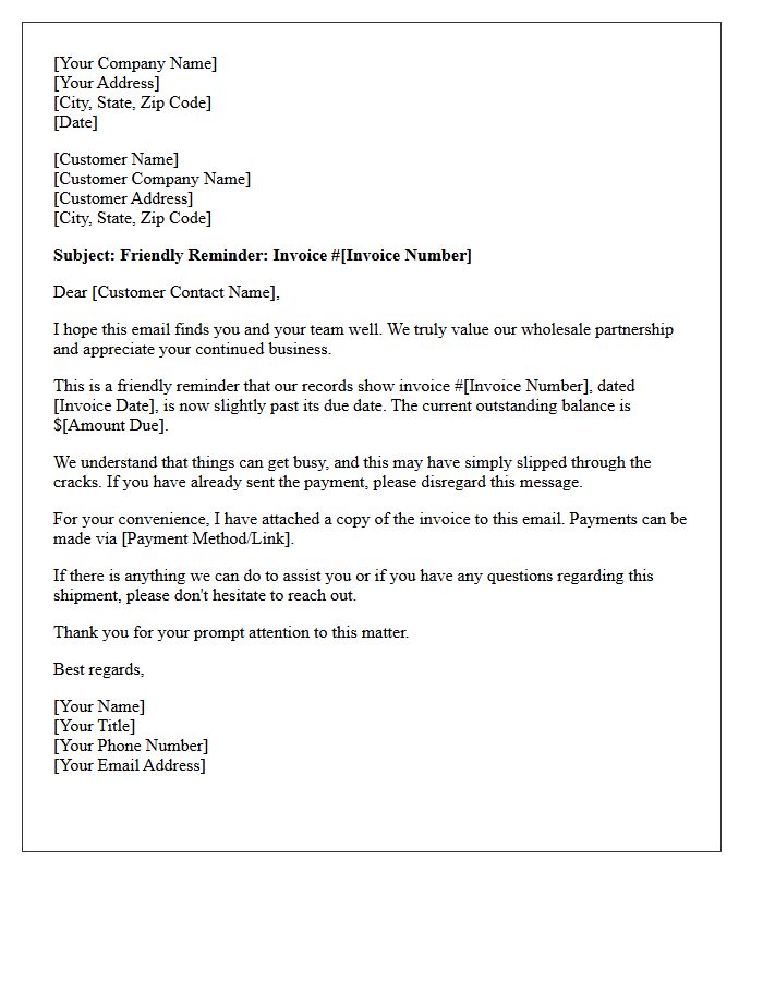 Friendly Notice Letter Regarding Outstanding Wholesale Invoice