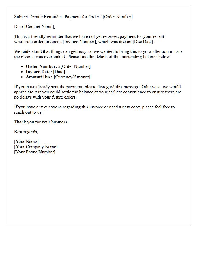 Gentle Reminder Letter For Pending Wholesale Order Payment
