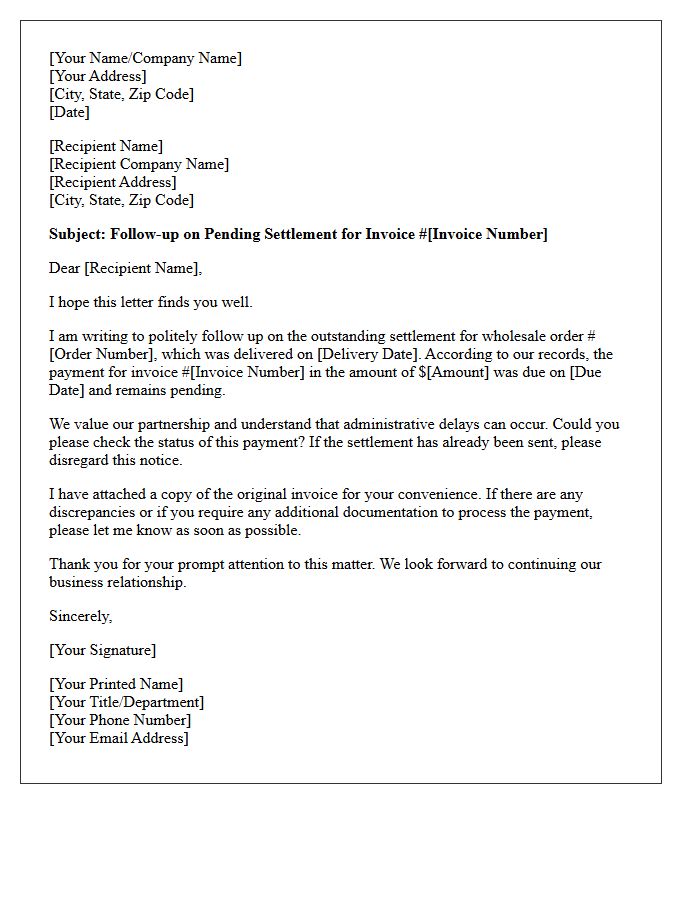 Polite Follow-Up Letter For Pending Wholesale Settlement